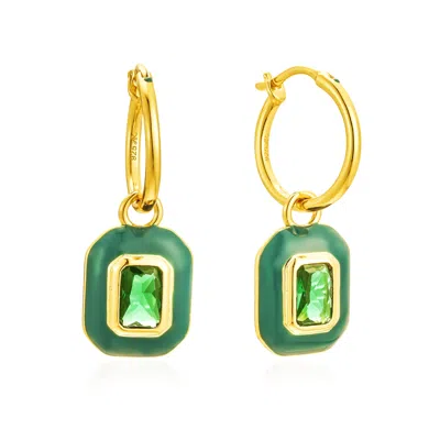 Amelia Roxanna Jewellery Women's Gold / Green Green Enamel Baguette Charm Hoops In Multi