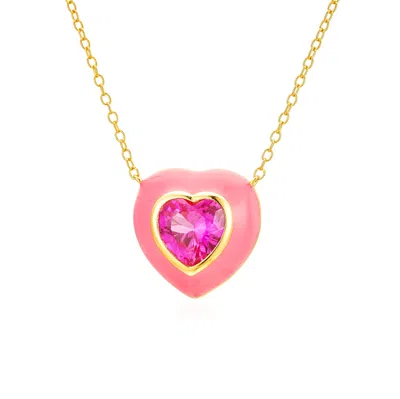 Amelia Roxanna Jewellery Women's Gold / Pink Malibu Pink Enamel Heart Necklace In Multi