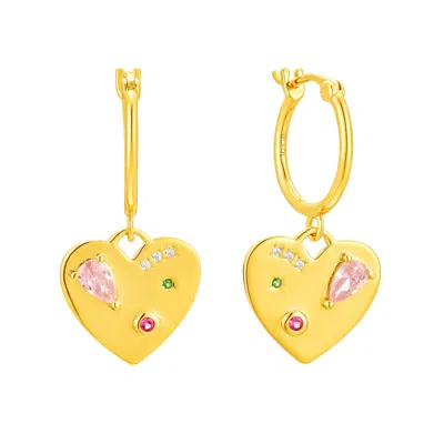 Amelia Roxanna Jewellery Women's Gold / Yellow Jewelled Heart Charm Hoop Earrings