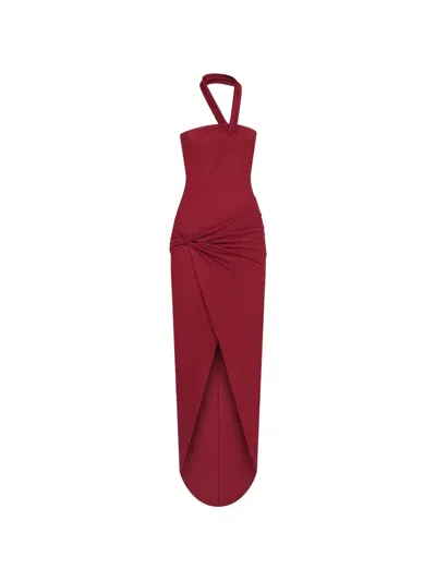 Amen Asymmetric Draped Halterneck Maxi Dress In Red