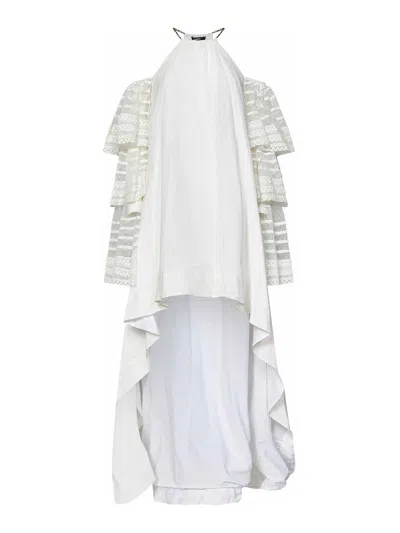 Amen Asymmetrical Dress In Chalk White Crepon