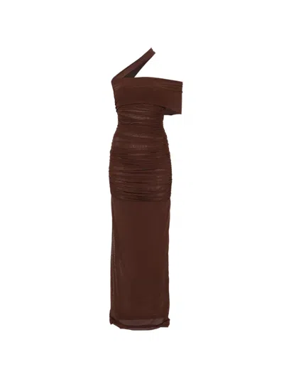 Amen Asymmetric-neck Maxi Dress In Brown