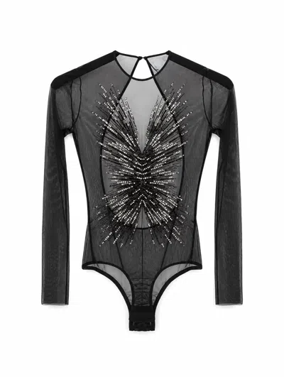 Amen Bead And Crystal Embroidered Bodysuit In Black