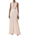 Amen Beaded Embroidered Lace Bodice Chiffon Gown In Peach In Pink