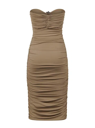 Amen Beaded Sweetheart Midi Dress In Brown