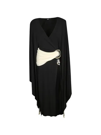 Amen Bead-embellished Cape-sleeve Midi Dress In Black