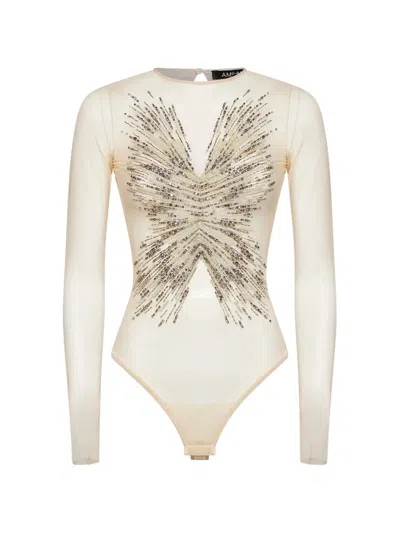 Amen Bead-embellished Cut-out Bodysuit In 뉴트럴
