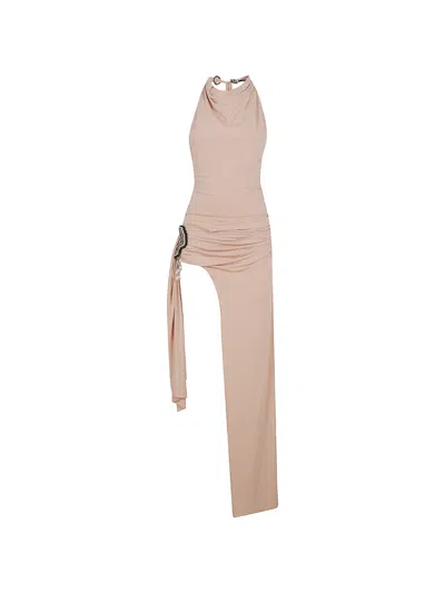 Amen Bead-embellished Ruched Dress In Neutral