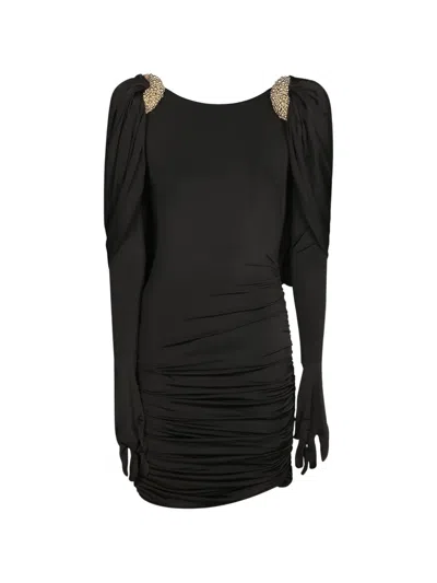 Amen Bead-embellished Ruched Midi Dress In Black