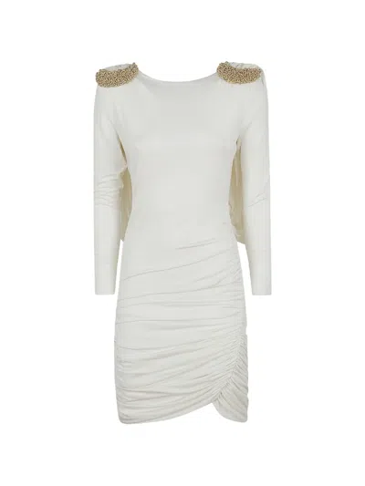 Amen Bead-embellished Ruched Mini Dress In White