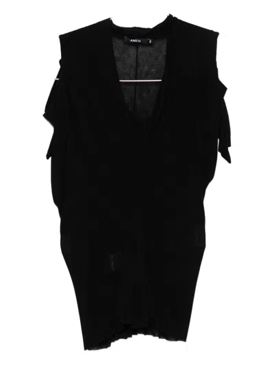 AMEN AMEN BLACK TOP WITH V-NECK AND EXPOSED STRAPS
