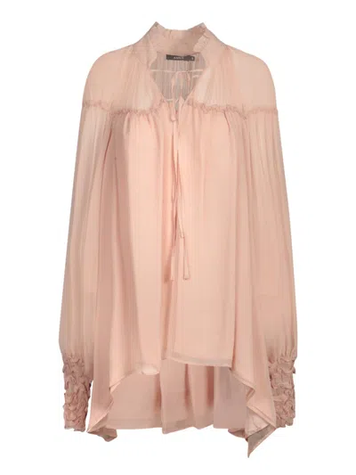 Amen Blush Pink Silk Chiffon Blouse With Ruffles