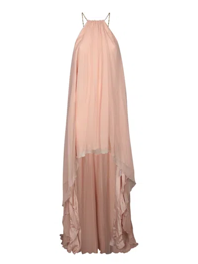 Amen Blush Silk Chiffon Halter Dress In Rosa