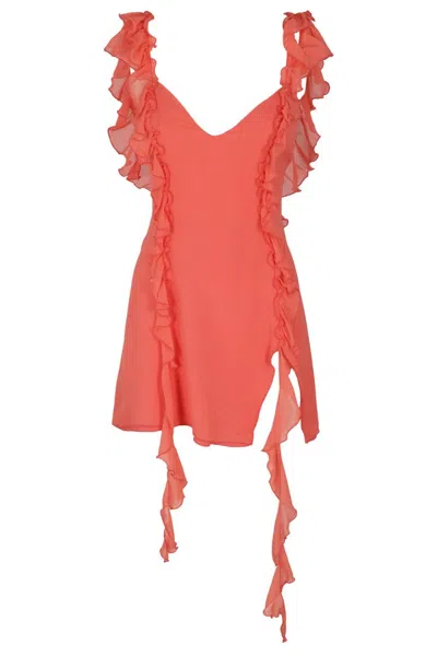 Amen Coral Silk Crepe Mini Dress In Red