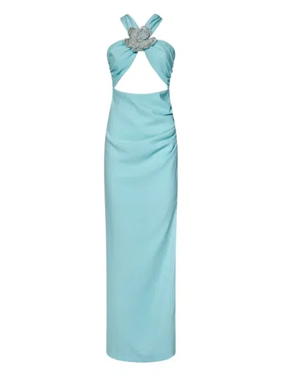 Amen Criss-cross Flower-embellished Maxi Dress In Blue