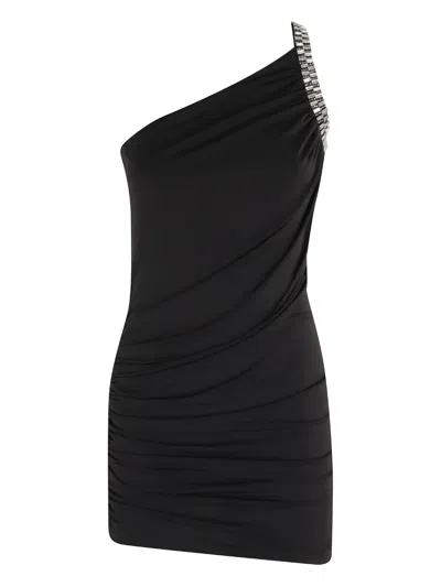 Amen One-shoulder Mini Dress With Stone-embellished Strap In Black