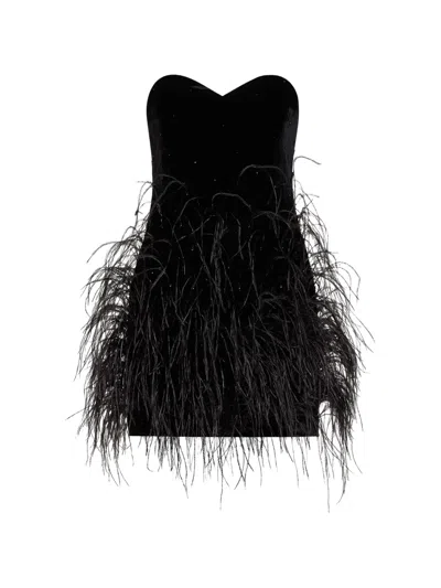 Amen Crystal-embellished Feather-trim Mini Dress In Black