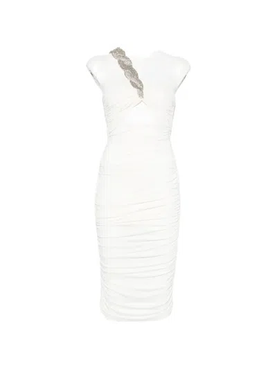 Amen Crystal-embellished Ruched Midi Dress In White