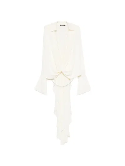 Amen Draped Asymmetric-hem Dress In White