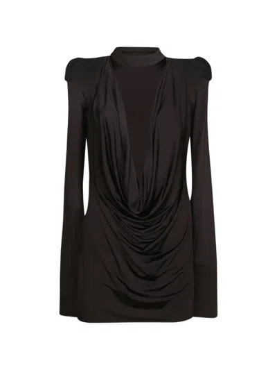 Amen Draped Epaulette-detail Mini Dress In Brown
