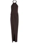 Amen Draped Maxi Dress With American Torchón Neckline In Brown