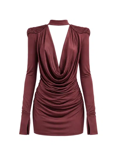Amen Draped Ruched Mini Dress In Brown
