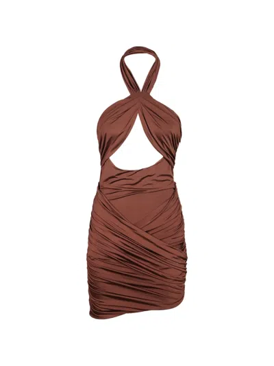 Amen Draped-design Mini Dress In Brown