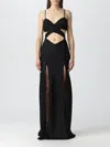 Amen Twill Satin Long Black Dress In Black