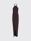 Amen Draped Maxi Dress With American Torchón Neckline In Brown