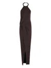 Amen Draped Maxi Dress With American Torchón Neckline In Brown