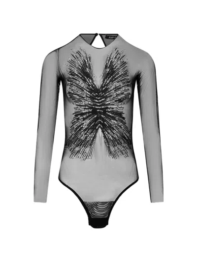 Amen Embellished Open-back Bodysuit In Gray