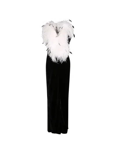 Amen Feather-trim Velvet Maxi Dress In Multi