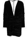 Amen Floral-appliqué Ruched Minidress In Black