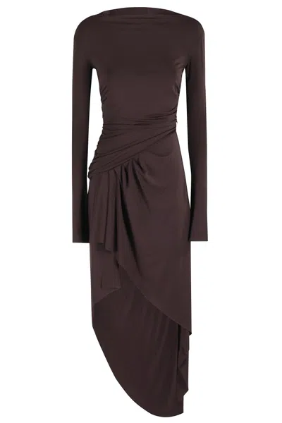 Amen Fluid Jersey Long Dress In Burgundy