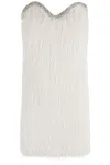Amen Fringed Mini Dress With Rhinestone Trim In White
