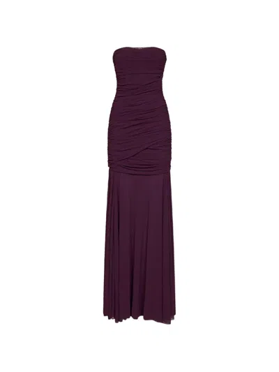 Amen Gathered Strapless Maxi Dress In Purple