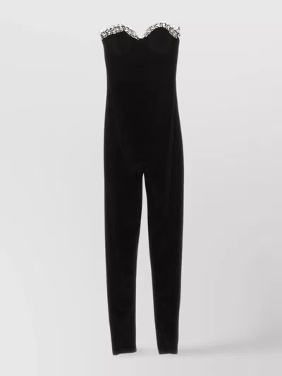 Amen Crystal-embellished Strapless Velvet Jumpsuit In Black