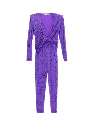 Amen Twisted Crushed-velvet Jumpsuit In Purple
