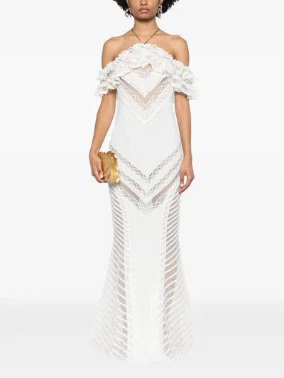 Amen Lace-embellished Maxi Dress In 白色