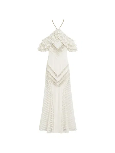 Amen Lace-panelled Ruffled Dress In White