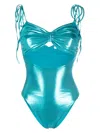 Amen Laminated-jersey Ruched Swimsuit In Blau