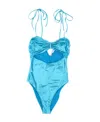 Amen Laminated-jersey Ruched Swimsuit In Blue