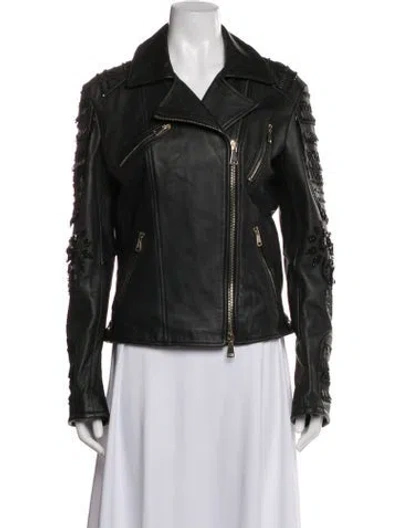 Pre-owned Amen Leather Biker Jacket In Black