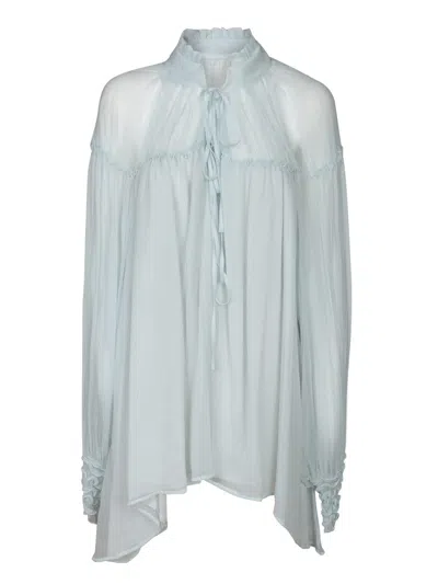 Amen Light Blue Silk Chiffon Blouse