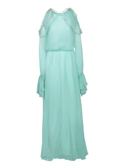Amen Long Aqua Green Silk Chiffon Dress