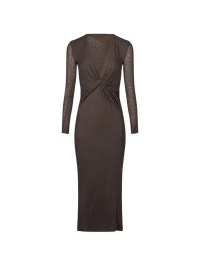 Amen Longuette Twist-detail V-neck Maxi Dress In Brown