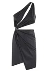 Amen Lycra One-shoulder Draped Ring Mini Dress In Black