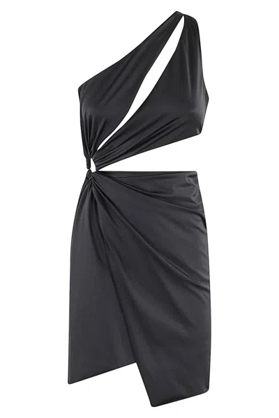 Amen Lycra One-shoulder Draped Ring Mini Dress In Black