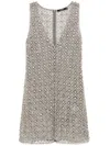 Amen Net-embroidered Mini Dress In 银色
