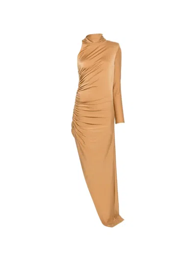Amen One-shoulder Ruched Maxi Dress In Neutral